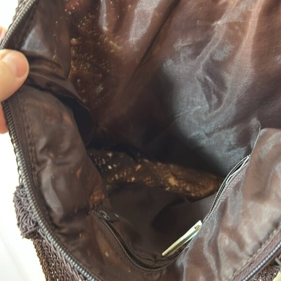 Vintage Crochet Patterned Shoulder Bag - Brown, Tan and Beige boho beach vibes - Picture 7 of 9